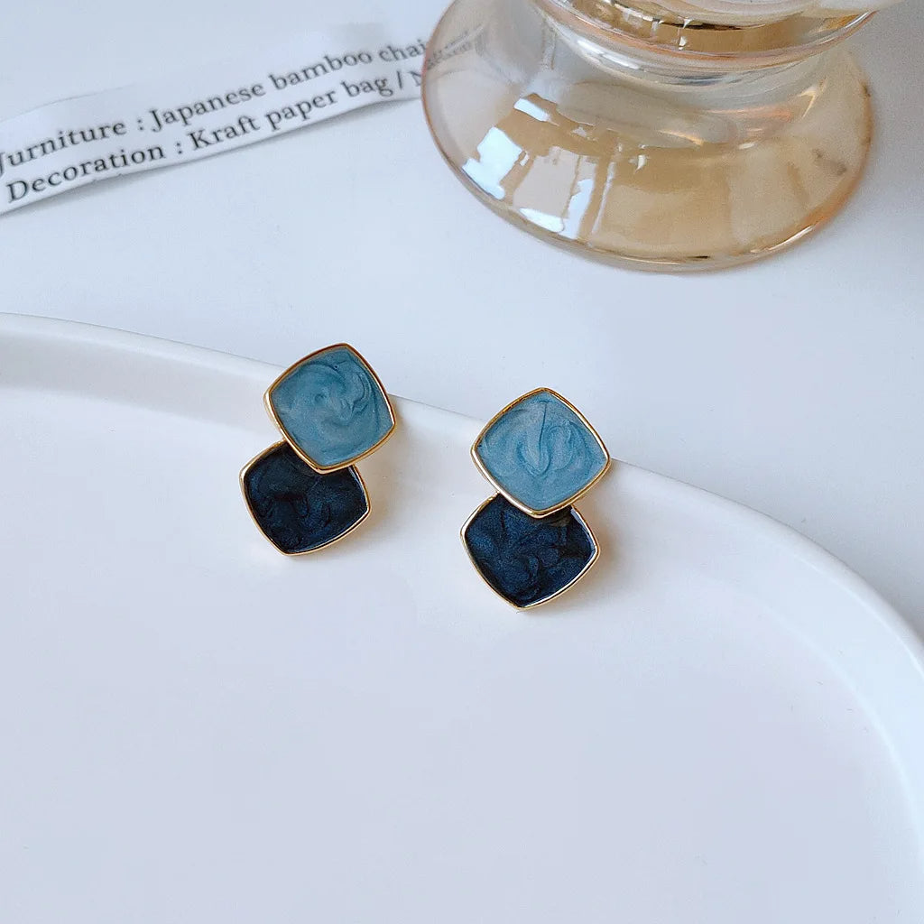 Bohemian Square Blue Zircon Stud Earrings