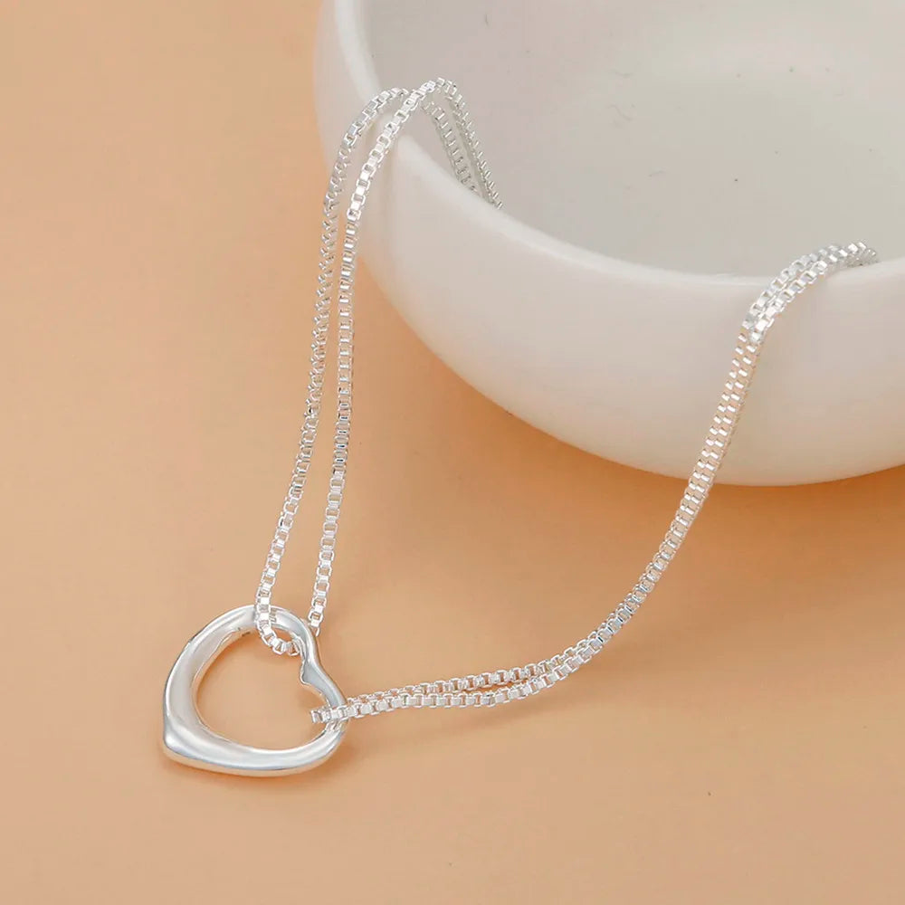 Silver Heart Shaped Bracelet & Necklace Set